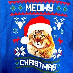 Blue Meowy Christmas Cat Ugly Christmas Sweater